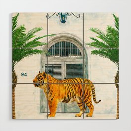 94 Tropical, Greece Architecture Buildings Tiger Wild Cat Watercolor Palm Travel Bohemian Painting Wood Wall Art