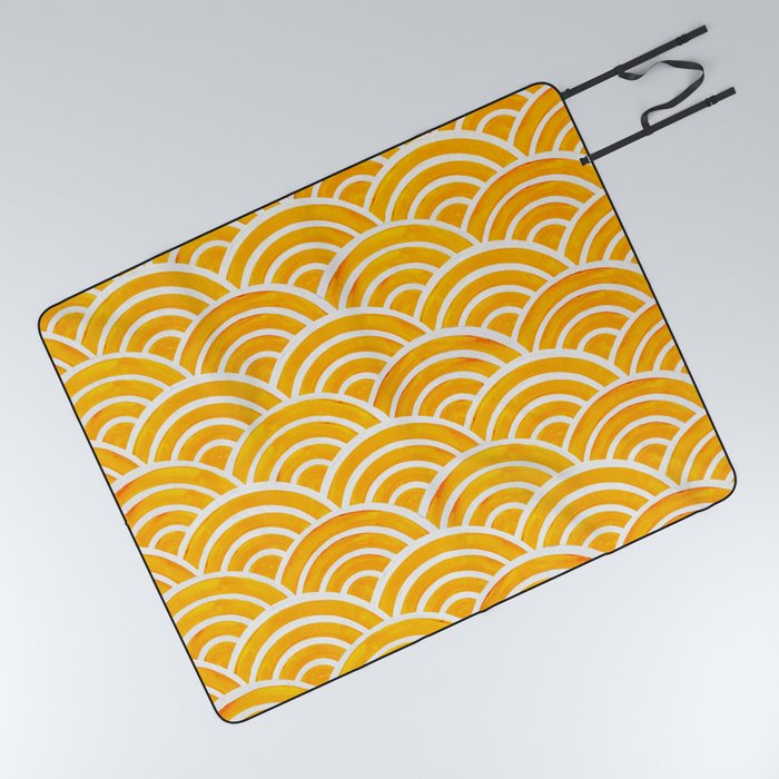 Japanese Seigaiha Wave – Marigold Palette Picnic Blanket