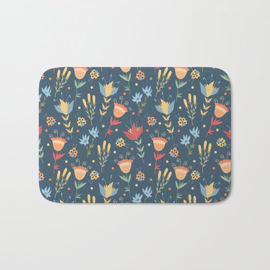 Floral blue pattern Bath Mat