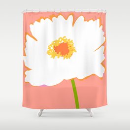 Modern White Flower On Peachy Orange Shower Curtain