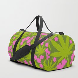 Retro Modern Cannabis And Flowers Pink And Green Duffle Bag