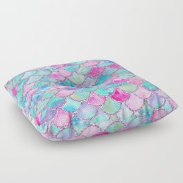 Colorful Pink and Blue Watercolor Trendy Glitter Mermaid Scales  Floor Pillow