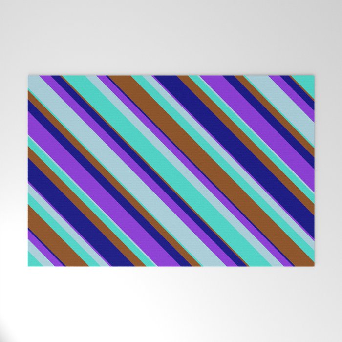 Eyecatching Purple, Light Blue, Turquoise, Brown & Blue Colored Striped Pattern Welcome Mat