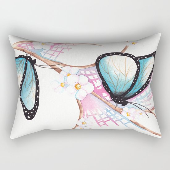 Watercolour Butterflies on Apple Blossom Rectangular Pillow