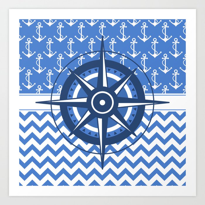 Nautical Chevron Compass Art Print