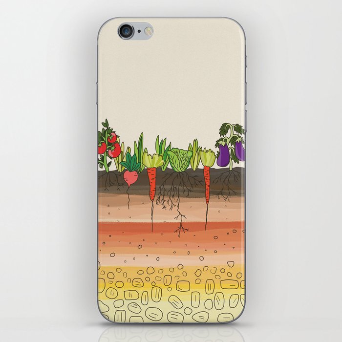 Earth soil layers vegetables garden cute educational illustration kitchen decor print iPhone Skin