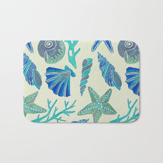 Blue Seashells Bath Mat