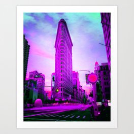 Flatiron Building (Purple - Electric Violet) - Manhattan NY City - Street Lights - Oil painting  Art Print