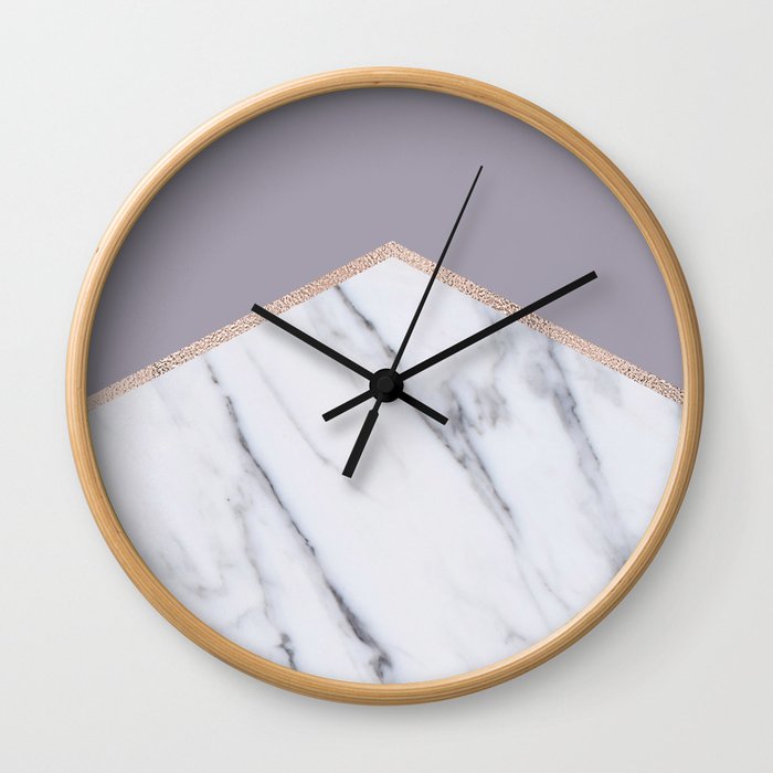 Smokey lilac - rose gold geometric marble Wall Clock