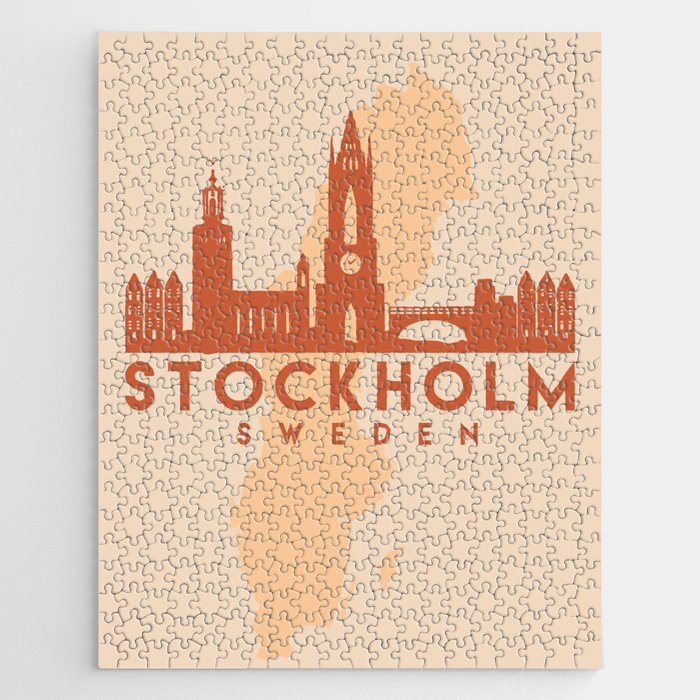 STOCKHOLM SWEDEN CITY MAP SKYLINE EARTH TONES Jigsaw Puzzle