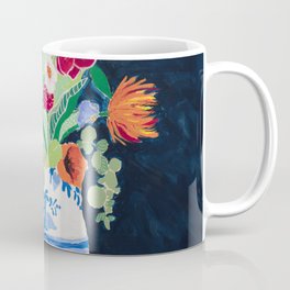 Bouquet of Flowers in Blue and White Urn on Navy Coffee Mug
