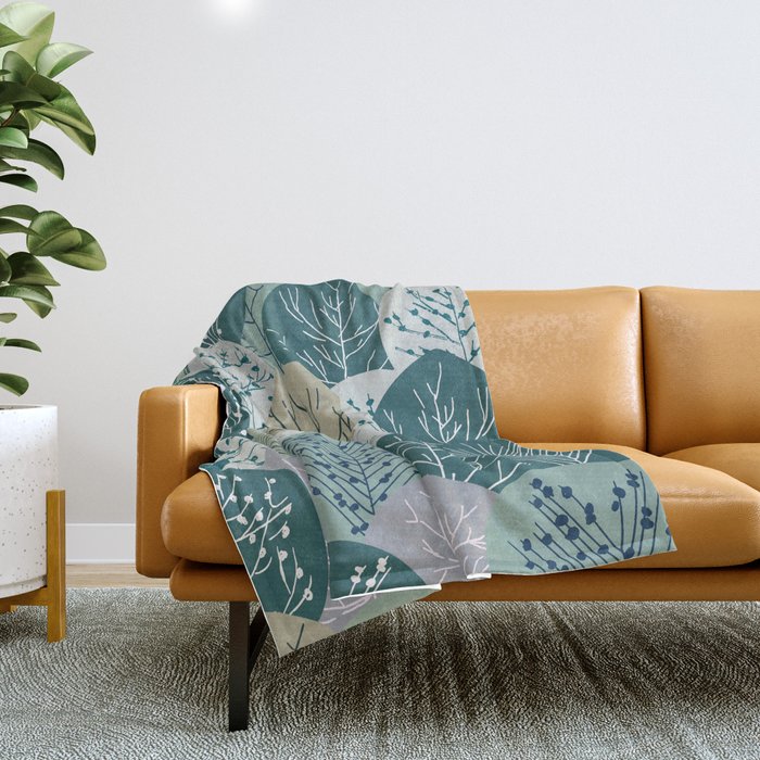 Forest Woodland Trees, Green, Floral Prints Throw Blanket