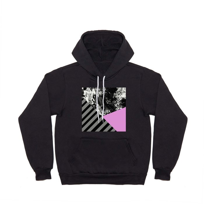 Geometric Abstract In Block Pink, Black And Gray Stripes And Abstract Black And White Hoody