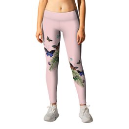 Tropical Butterflies Leggings | Leaves, Insects, Butterflies, Digital, Butterfly, Palmleaf, Palm, Colorful, Pink, Party 