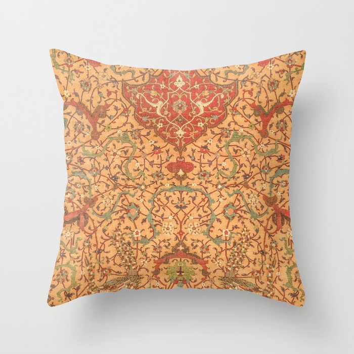Flowery Vines IX // 16th Century Contemporary Red Blue Yellow Colorful Ornate Accent Rug Pattern Throw Pillow