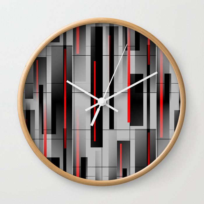 Off the Grid - Abstract - Gray, Black, Red Wall Clock
