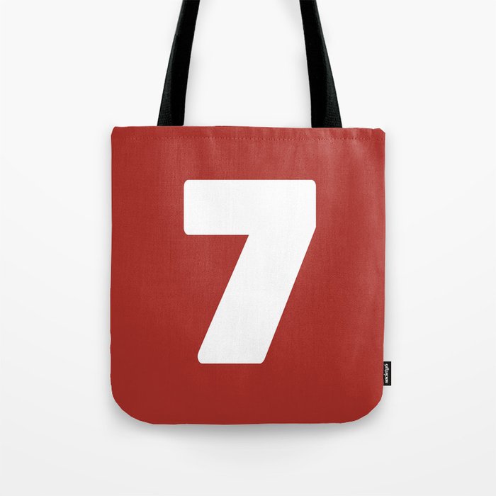 7 (White & Maroon Number) Tote Bag