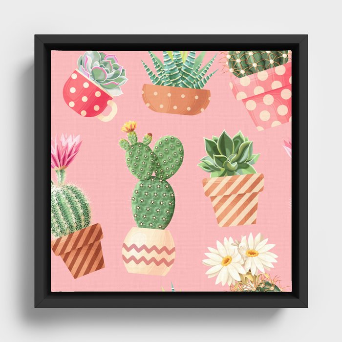 Summer Cacti Vases Framed Canvas