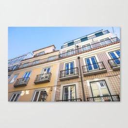 Colorful azulejos on buildings in Bairro Alto Lisbon Portugal - summer travel photography Canvas Print