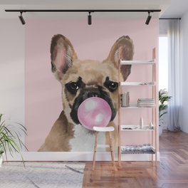 French Bull Dog with Bubblegum in Pink Wall Mural