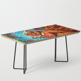 Red squirrel in futuristic forest painting Coffee Table
