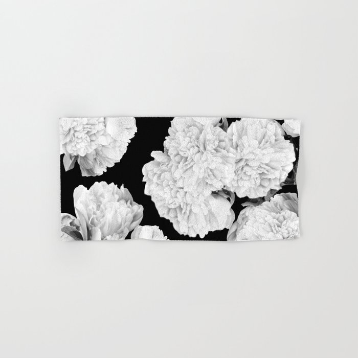 White Peony Flowers Black Background #decor #society6 #buyart Hand & Bath Towel