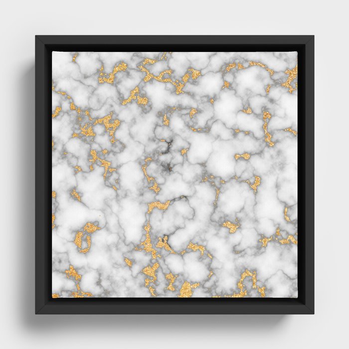 White Marble with Gold Dust Framed Canvas