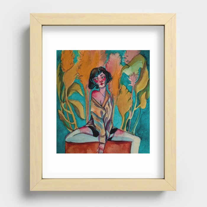 Elegant girl with pampas plants Recessed Framed Print