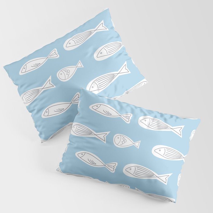 Little Fishes Pattern Baby Blue Background Pillow Sham
