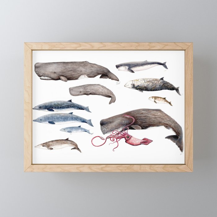 Deep sea whales Framed Mini Art Print