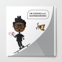 I Love Cookies and Skateboarding! Metal Print | Nerdy, Creature, Curly, Urban, Cookies, Skateboarding, Minority, Monster, Black, Boy 