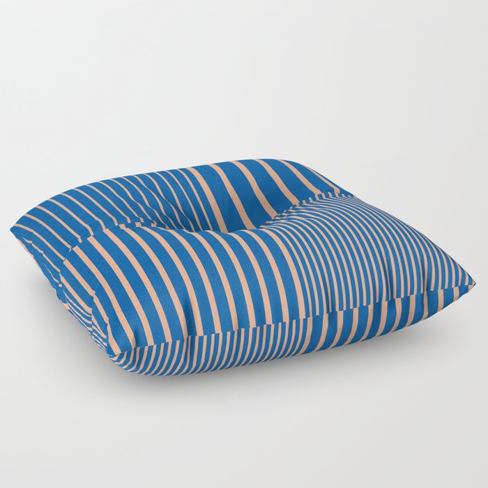 Stripes Pattern and Lines 9 in Peach Royal Blue Floor Pillow