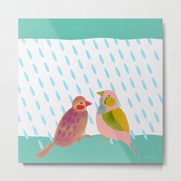 Birds Watching the Rain - Pink and Emerald Metal Print | Pink, Illustration, Abstract, Ink, Minimalist, Chilling, Minimal, Bird, Rain, Chill 