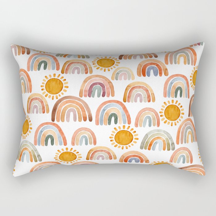Bohemian Happy Yellow Sunshine and Rainbow Rectangular Pillow