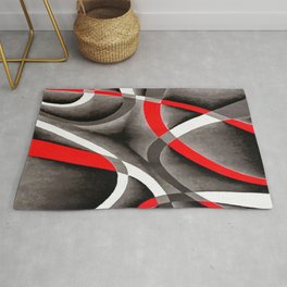 Eighties Red White and Grey Geometrical Curves On Black Rug | Painting, Bow, Bulge, Seamless, Pattern, Red, Crisscross, Arc, Black, Curl 