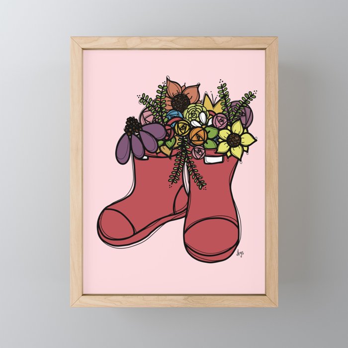 red floral boots  Framed Mini Art Print