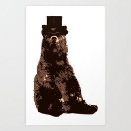 Bear in Top Hat Art Print | Animal, Brown, Hat, Graphicdesign, Bear, Tophat 