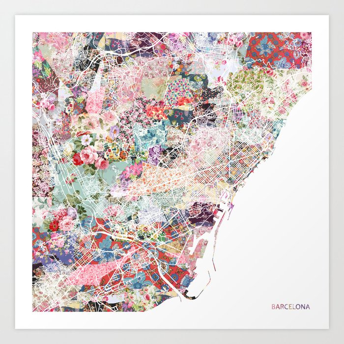 Barcelona Map Art Print By Poeticmaps Society6