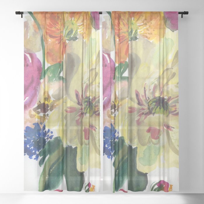 yellow peony in bouquet Sheer Curtain