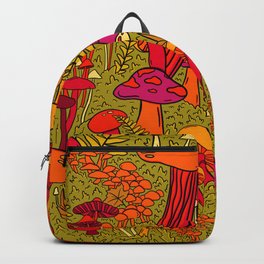 Mushrooms in the Forest Backpack | Pattern, Plants, Mushroom, Orange, Leaf, Vintage, Leaves, Forest, Retro, Drawing 
