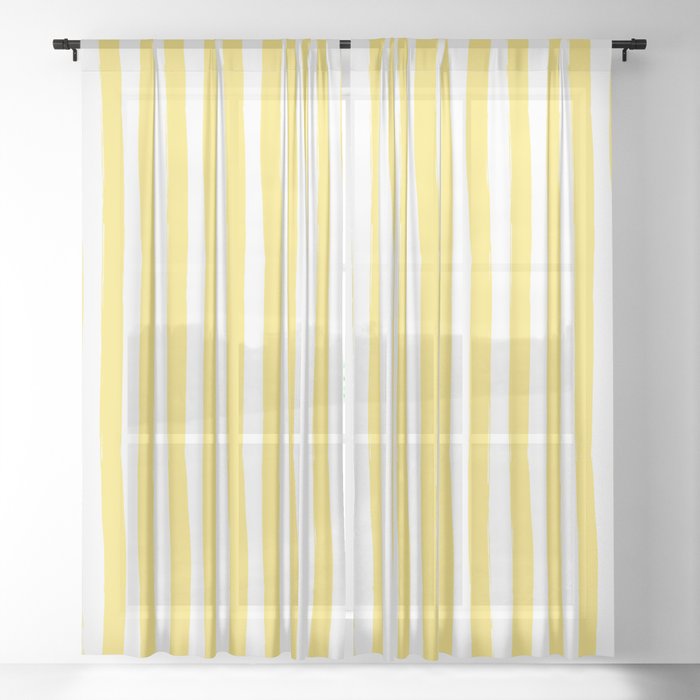 Yellow and White Cabana Stripes Palm Beach Preppy Sheer Curtain