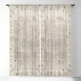 Flower of Life in Lotus Dot Art pastel golds and canvas Sheer Curtain