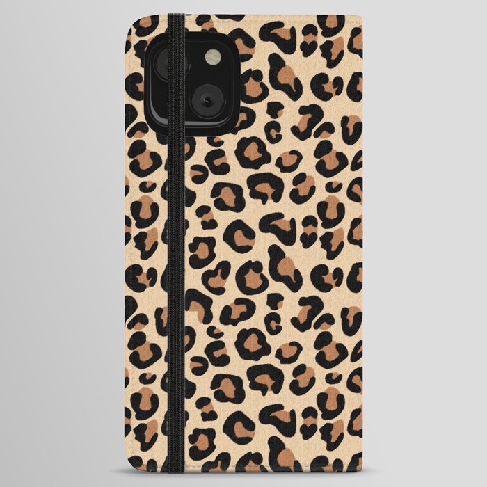 Leopard Print, Black, Brown, Rust and Tan iPhone Wallet Case