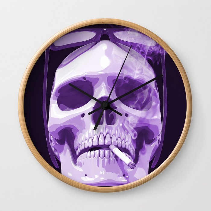 Skull Smoking Cigarette Purple Wall Clock