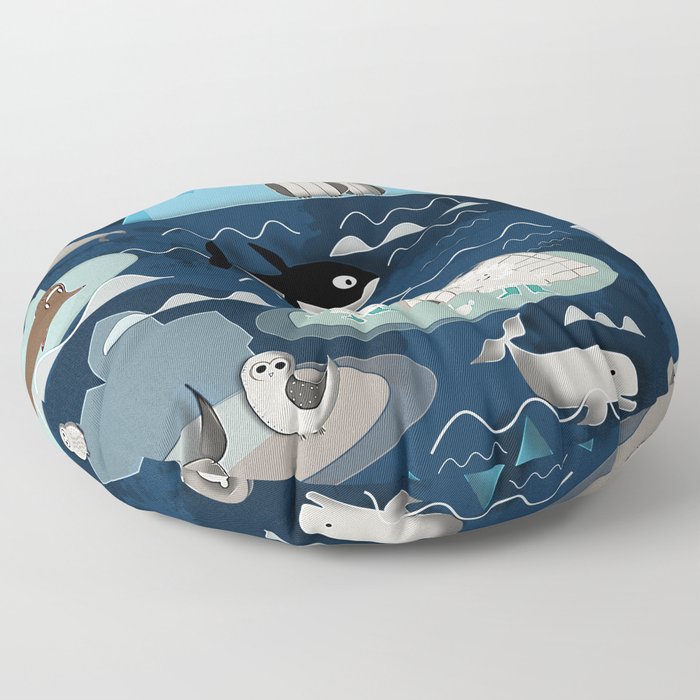 Arctic animals blue Floor Pillow