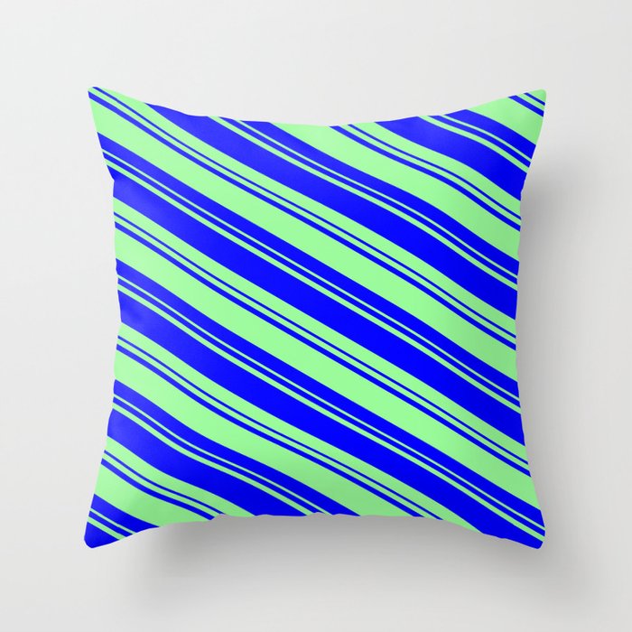 Blue and Green Colored Lines/Stripes Pattern Throw Pillow