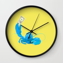 desires Wall Clock | Graphicdesign, Yellow, Surreal, Digital, Playful, Illustration, Blue, Lobster, Contrast 