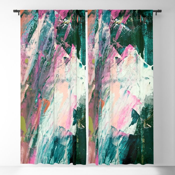 Meditate [2]: a vibrant, colorful abstract piece in bright green, teal, pink, orange, and white Blackout Curtain