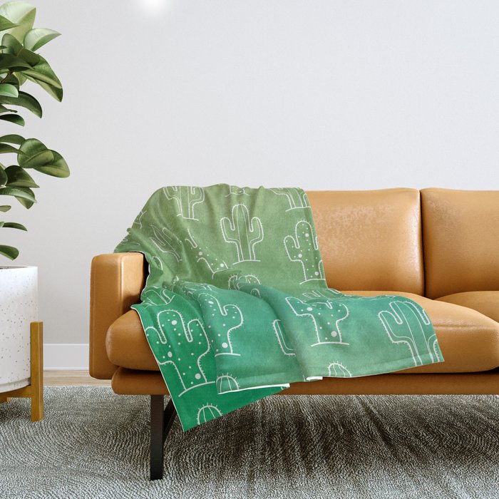 Green Cactus Print Throw Blanket