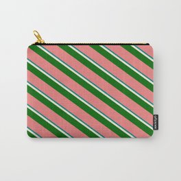 [ Thumbnail: Teal, Beige, Dark Green & Light Coral Colored Lines Pattern Carry-All Pouch ]